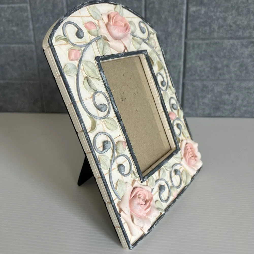 Vintage Shabby Chic Picture Photo Frame Pink Roses Cottagecore